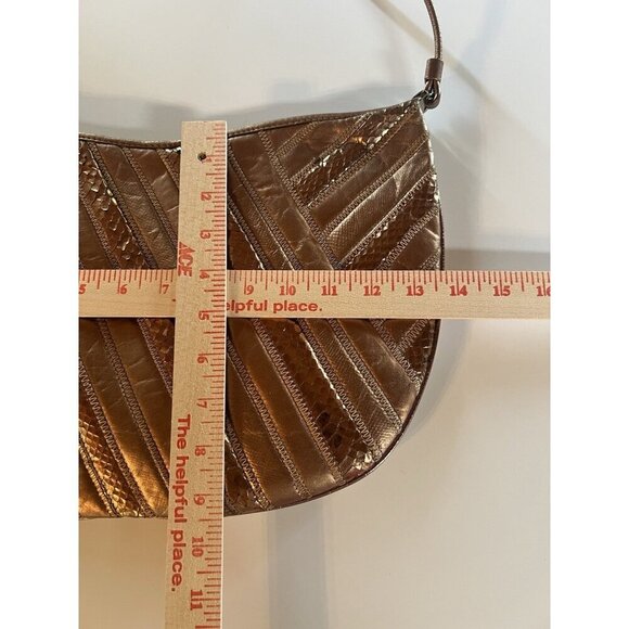David Mehler for DAME 70s vintage snakeskin leather copper crescent shoulder bag - Picture 8 of 13